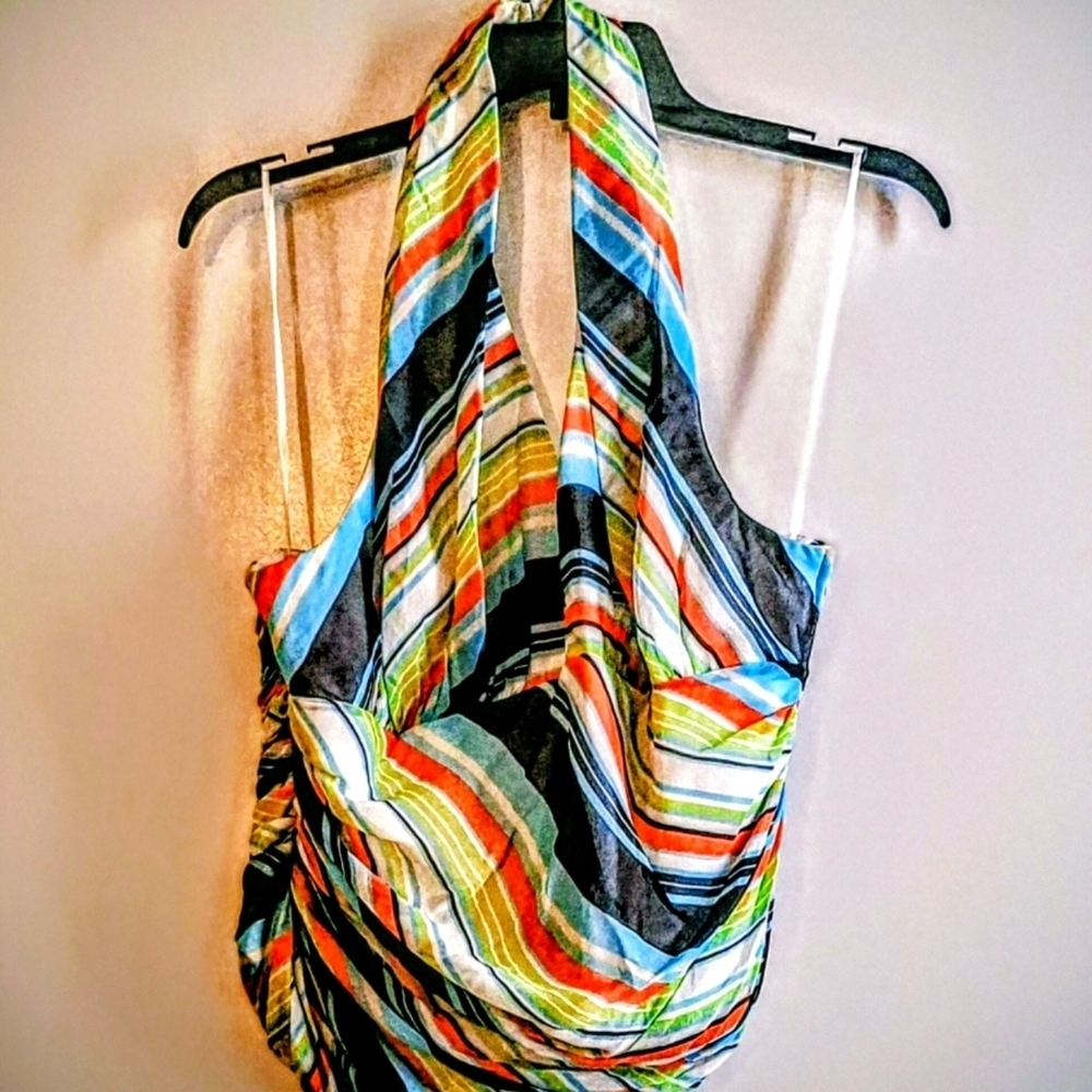 NWT JS Collections Colorful Silk Striped Halter Blouse